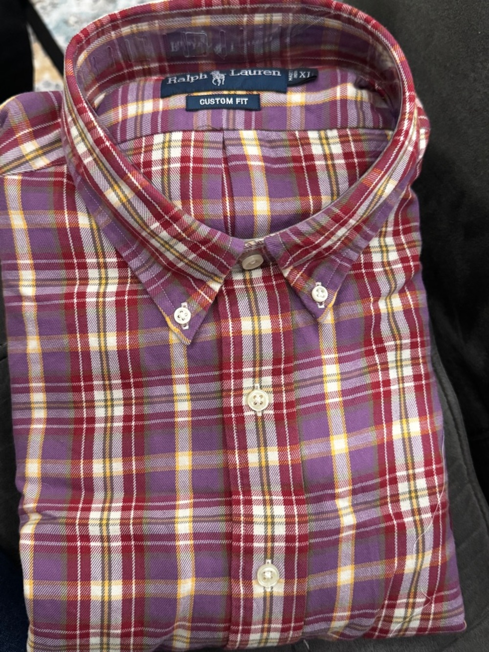 New XL Ralph Lauren Custom Fit Men's Purple Plaid Button-Down Shirt